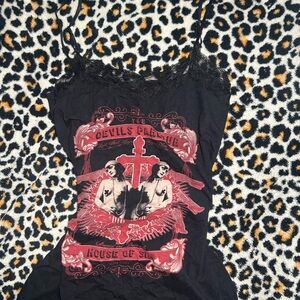 Black and Red Graphic Camisole Sleeveless Top